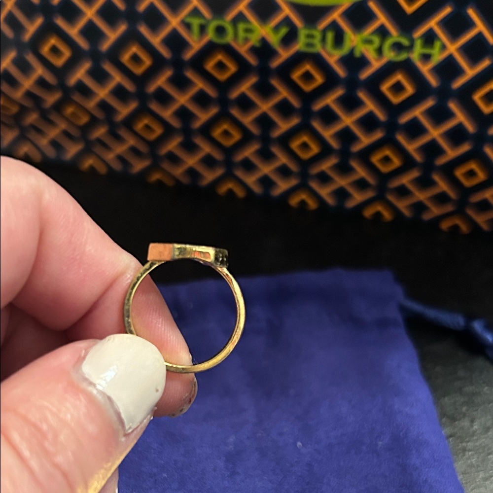 Tory Burch Hexagon Gold and Pave Ring, Size 6 - Picture 2 of 6